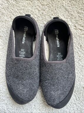 mahabis Charcoal Gray Wool Slip-On Loafers Removable Rubber Outsole 8.5-9